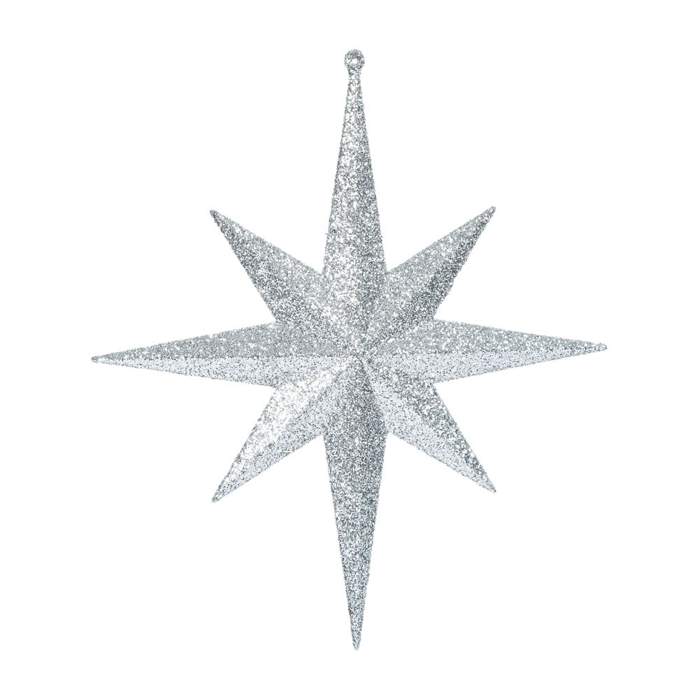 12 inch Silver Iridescent Glitter Bethlehem Star Ornament: Set of 2