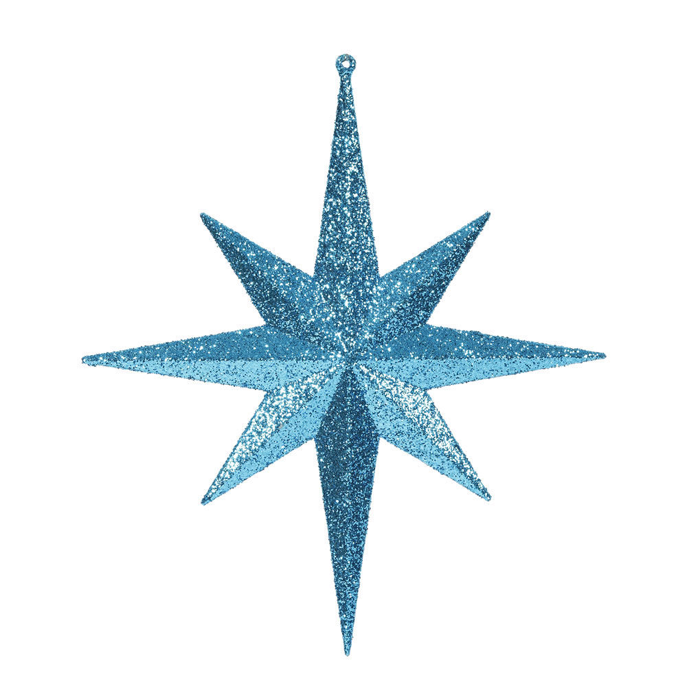 12 inch Teal Iridescent Glitter Bethlehem Star Ornament: Set of 2