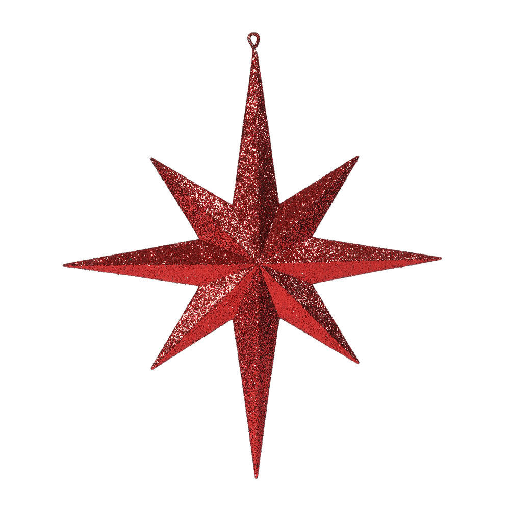 15.75 inch Red Iridescent Glitter Bethlehem Star Ornament