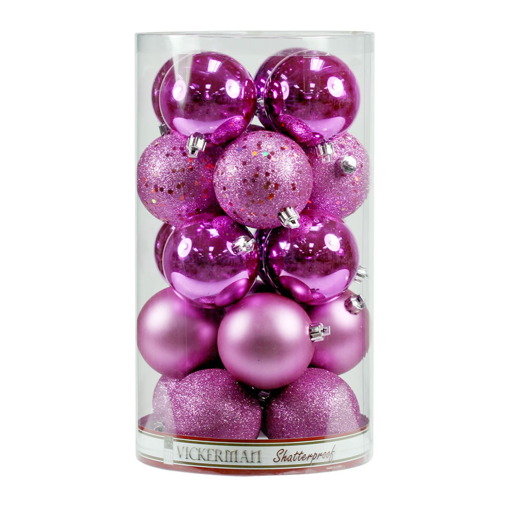 3 inch Pretty in Pink 4-Finish Ball Ornament: Set of 32 | N596809A