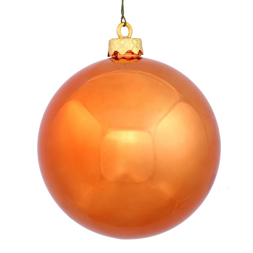 4 inch Burnish Orange Shiny Ball Ornament: Set of 6