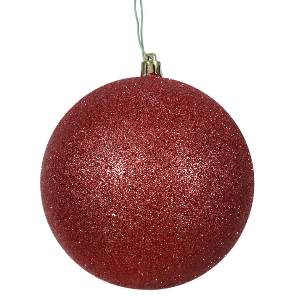 4 inch Red Glitter Ball Ornament: Set of 6