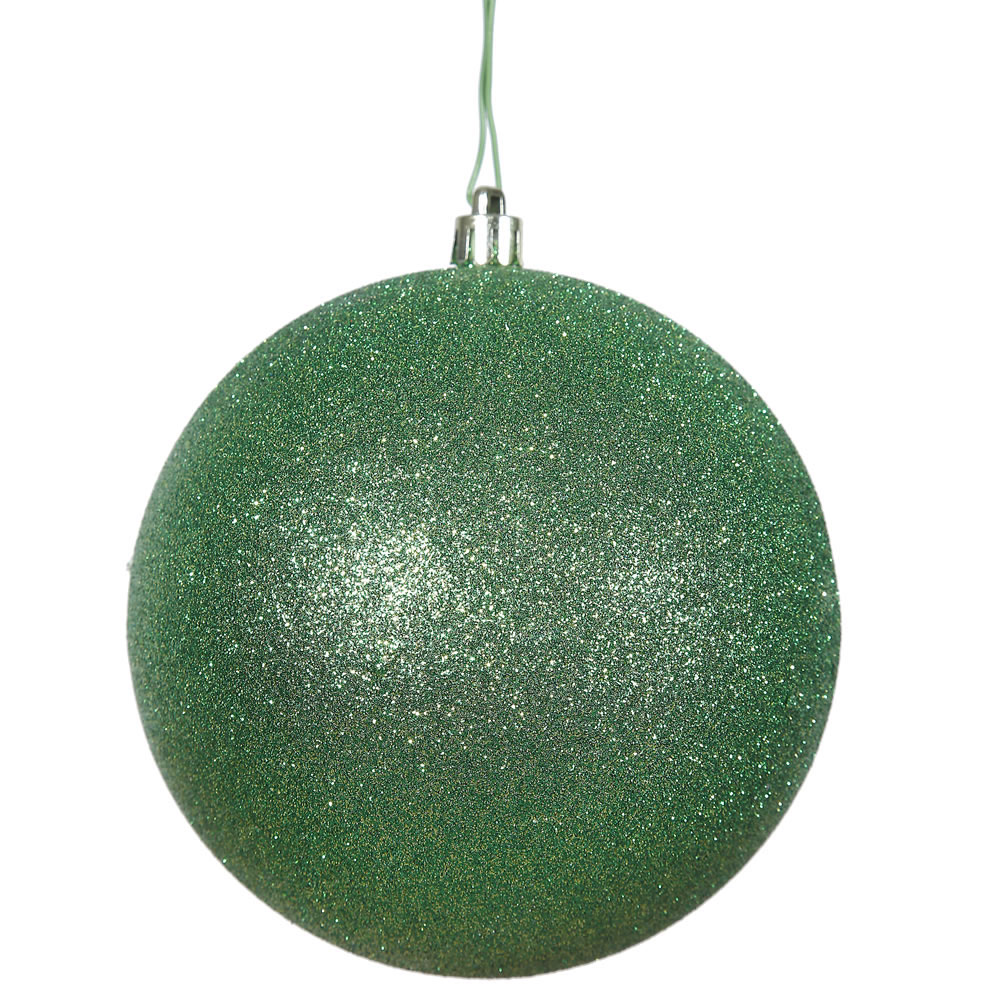 4 inch Green Glitter Ball Ornament: Set of 6
