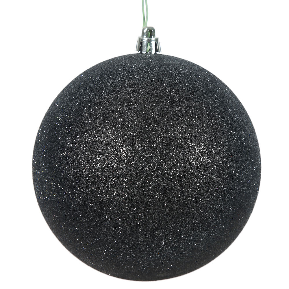4 inch Black Glitter Ball Ornament: Set of 6