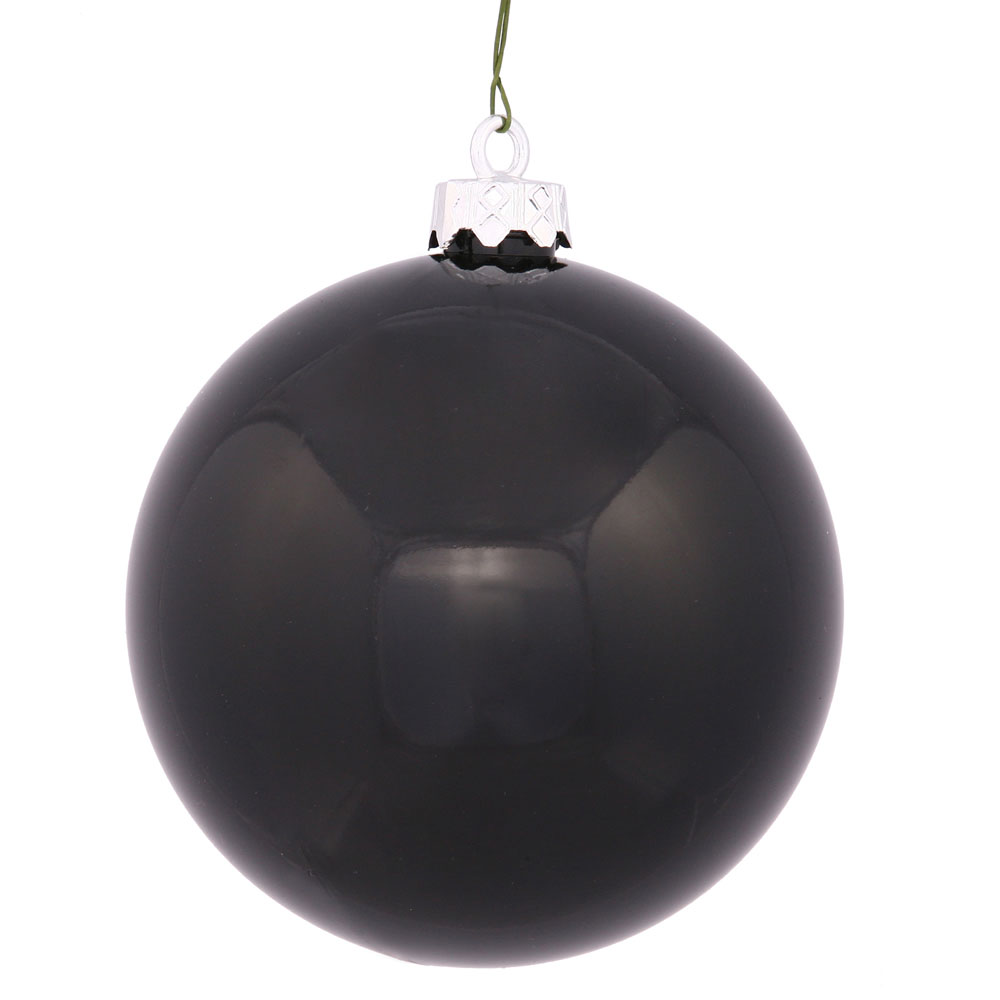6 inch Black Shiny Ball Ornament: Set of 4
