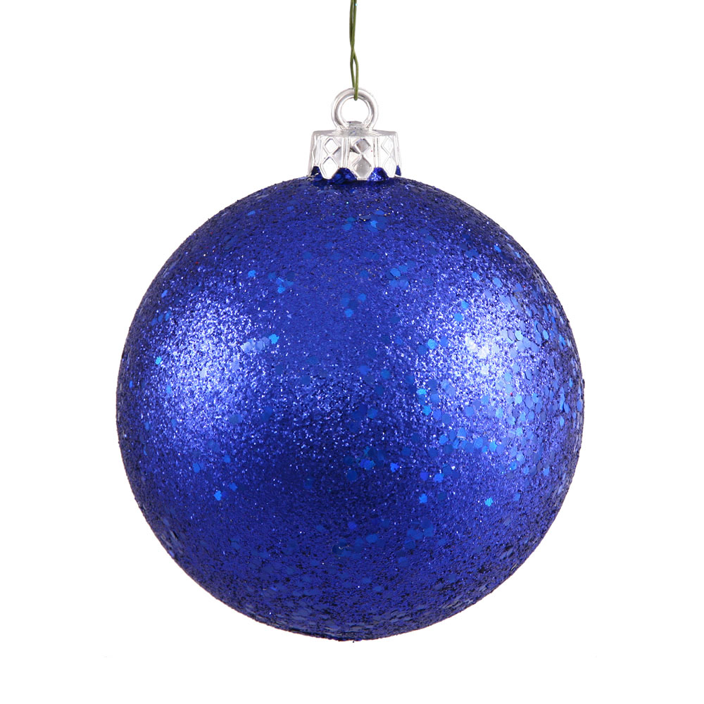 6 inch Cobalt Sequin Ball Ornament: Set of 4