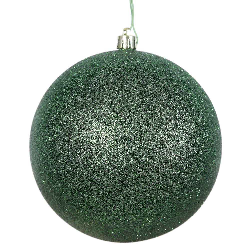 4 inch Emerald Glitter Ball Ornament: Set of 6