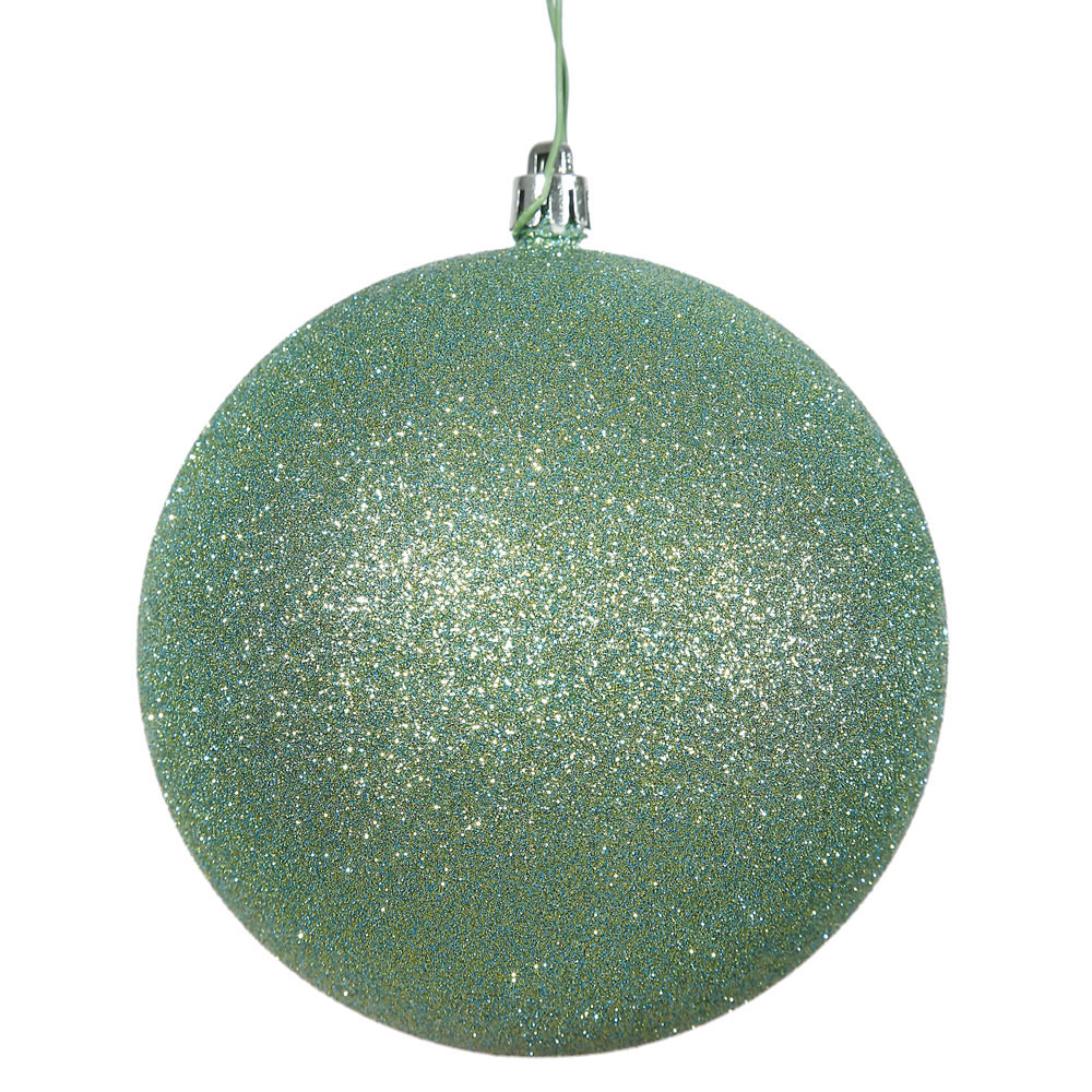 6 inch Sea Foam Glitter Ball Ornament: Set of 4