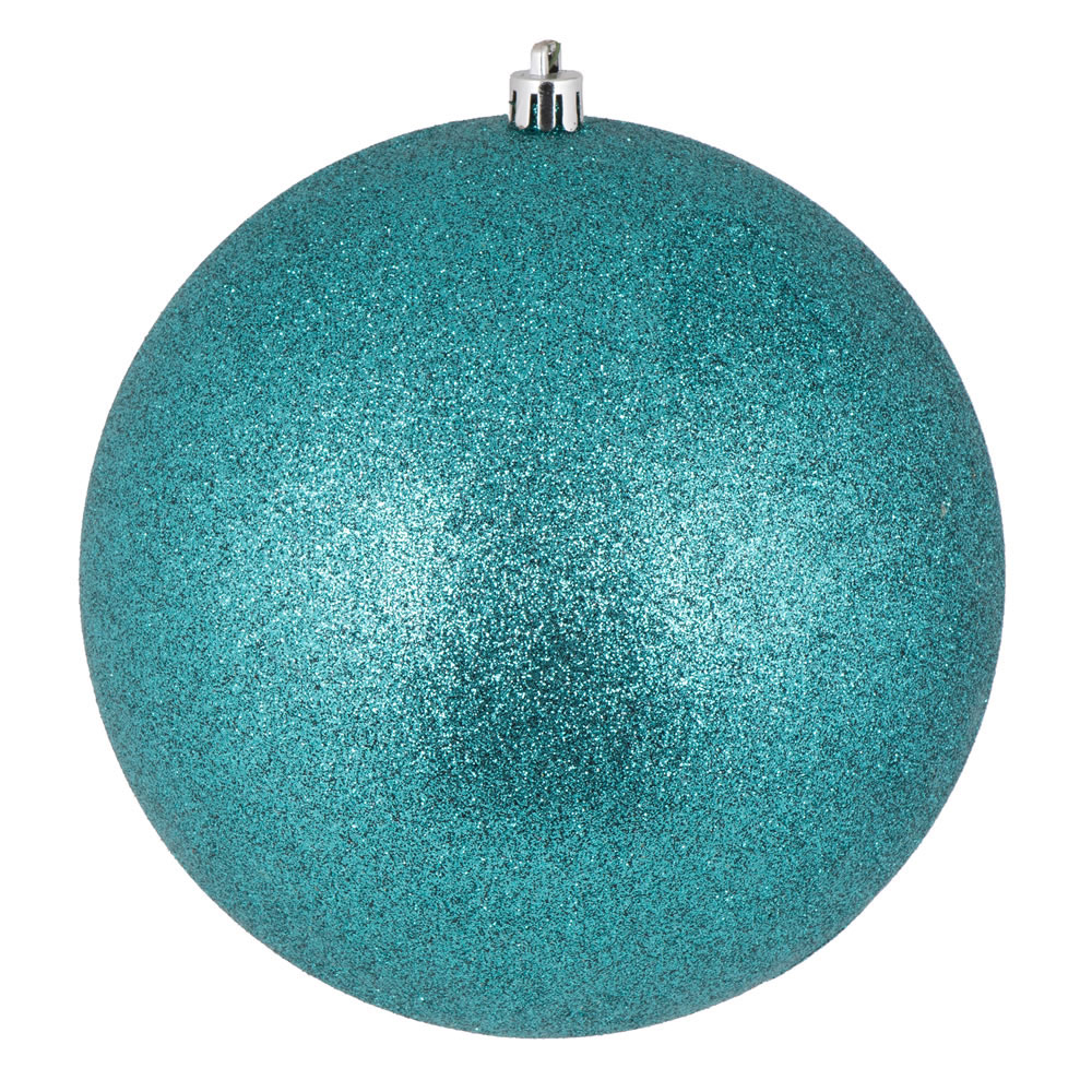 6 inch Teal Glitter Ball Ornament: Set of 4