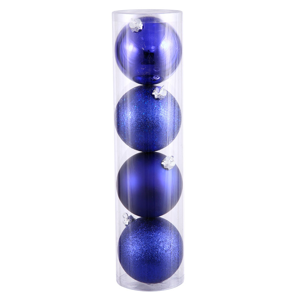 8 inch Cobalt 4-Finish Ball Ornament: Set of 4