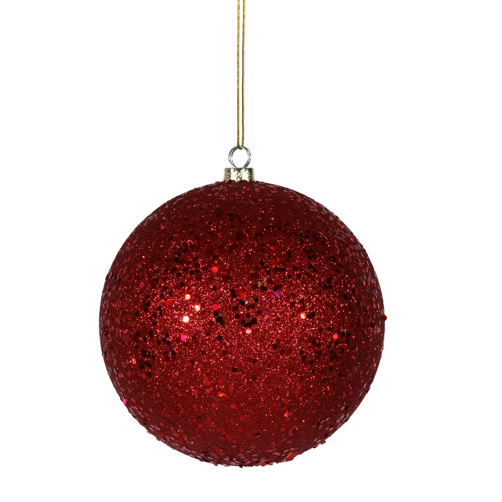 6 inch Red Sequin Ball Ornament: Set of 4