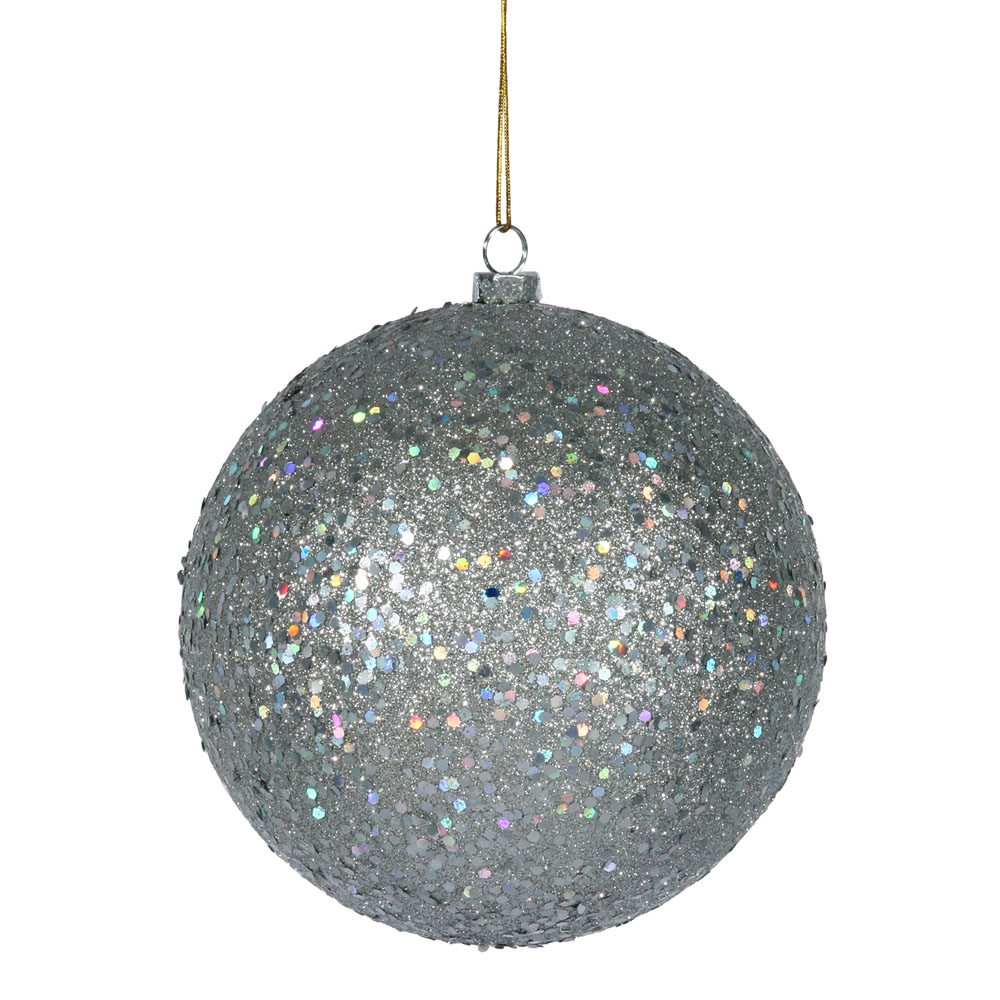 6 inch Silver Sequin Ball Ornament: Set of 4