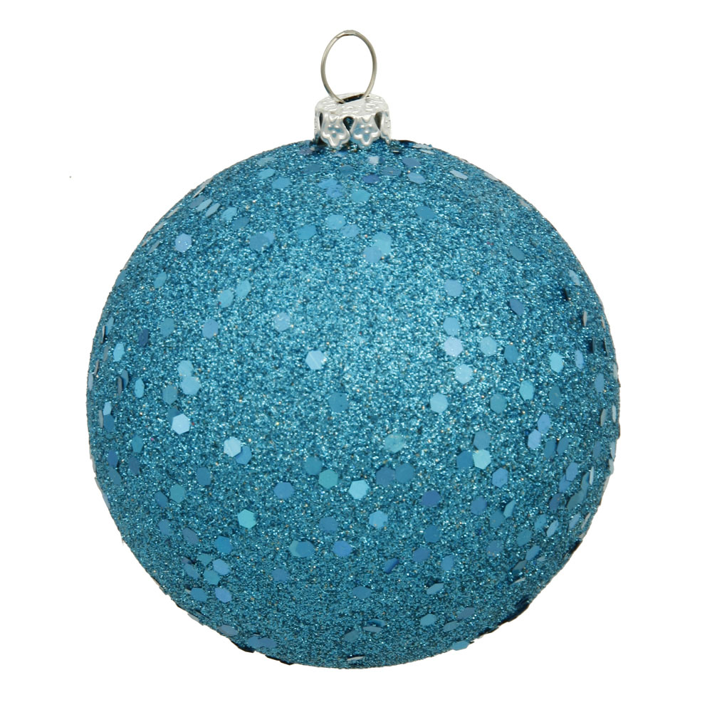 6 inch Turquoise Sequin Ball Ornament: Set of 4