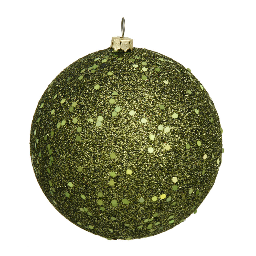6 inch Olive Sequin Ball Ornament: Set of 4