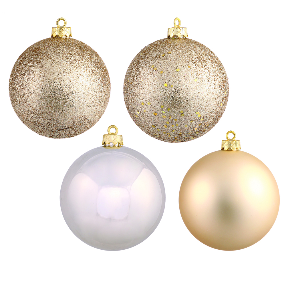 12 inch Champagne 4-Finish Ball Ornament: Set of 4