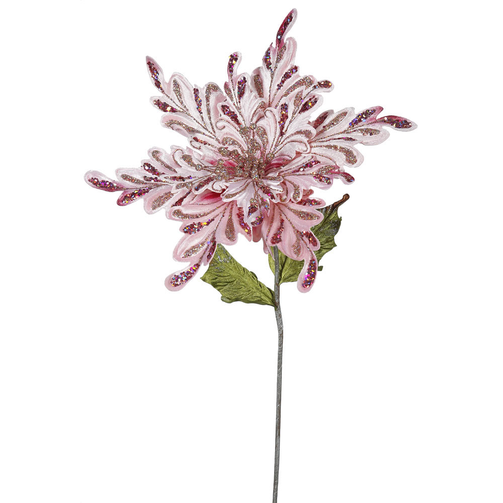 15 inch Pink Velvet Poinsettia Pick: Set of 3