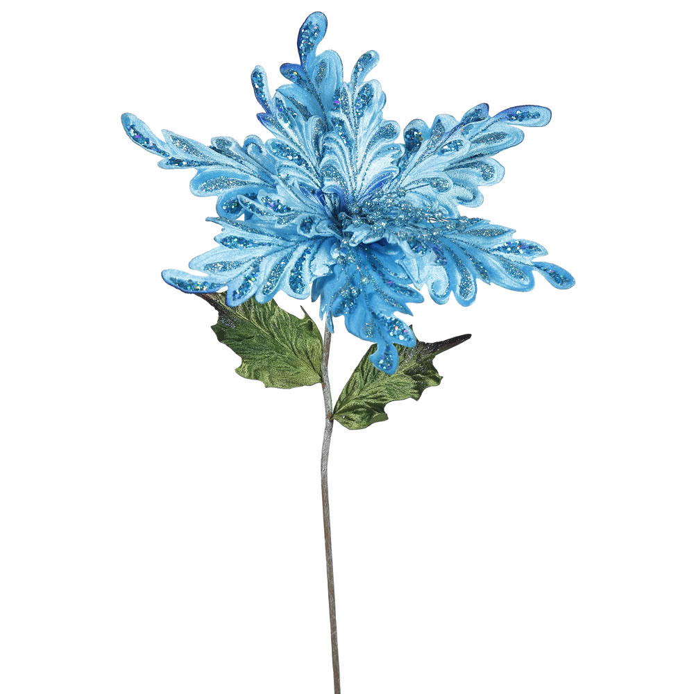 15 inch Sky Blue Velvet Poinsettia Pick: Set of 3