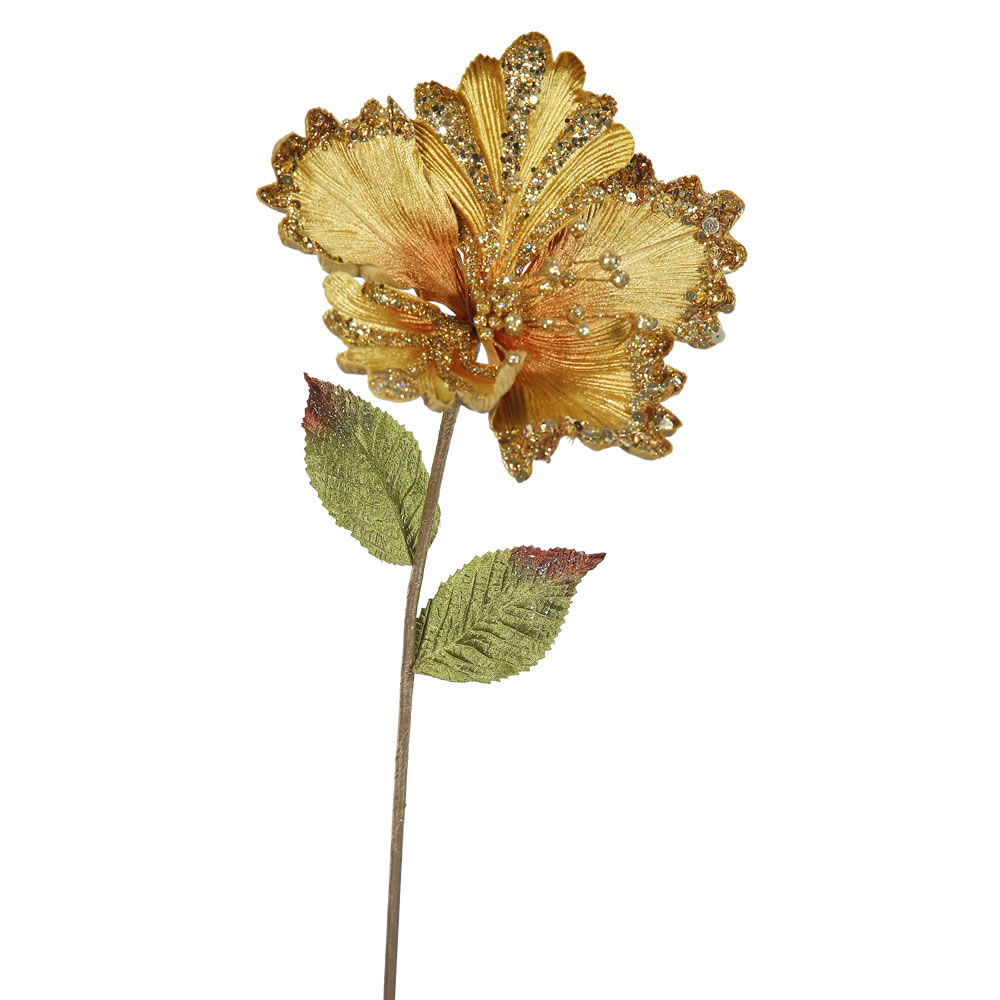 23 inch Gold Hibiscus Pick - 8 inch Flower: Set of 3