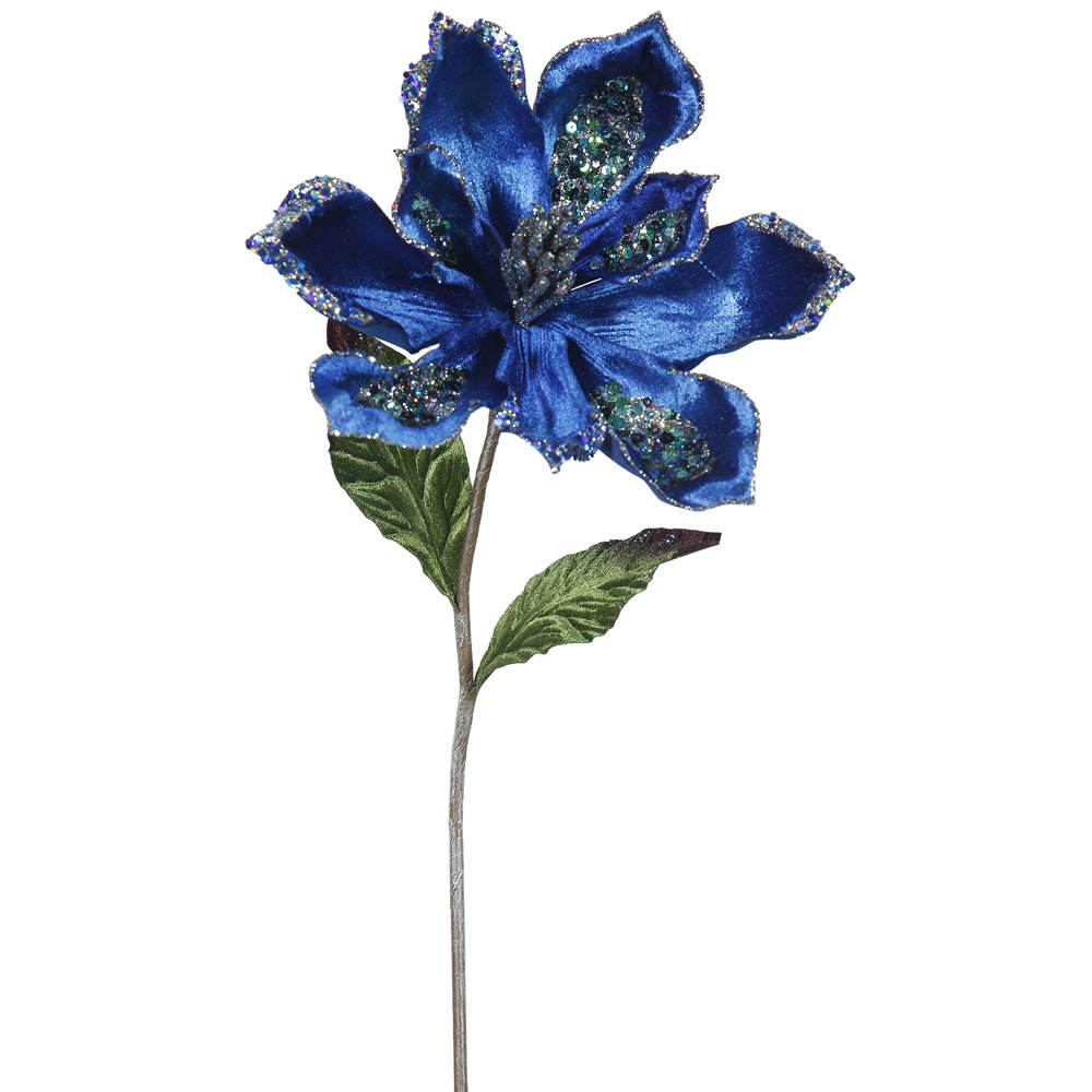 22 inch Blue Velvet Magnolia Pick - 9 inch Flower: Set of 3