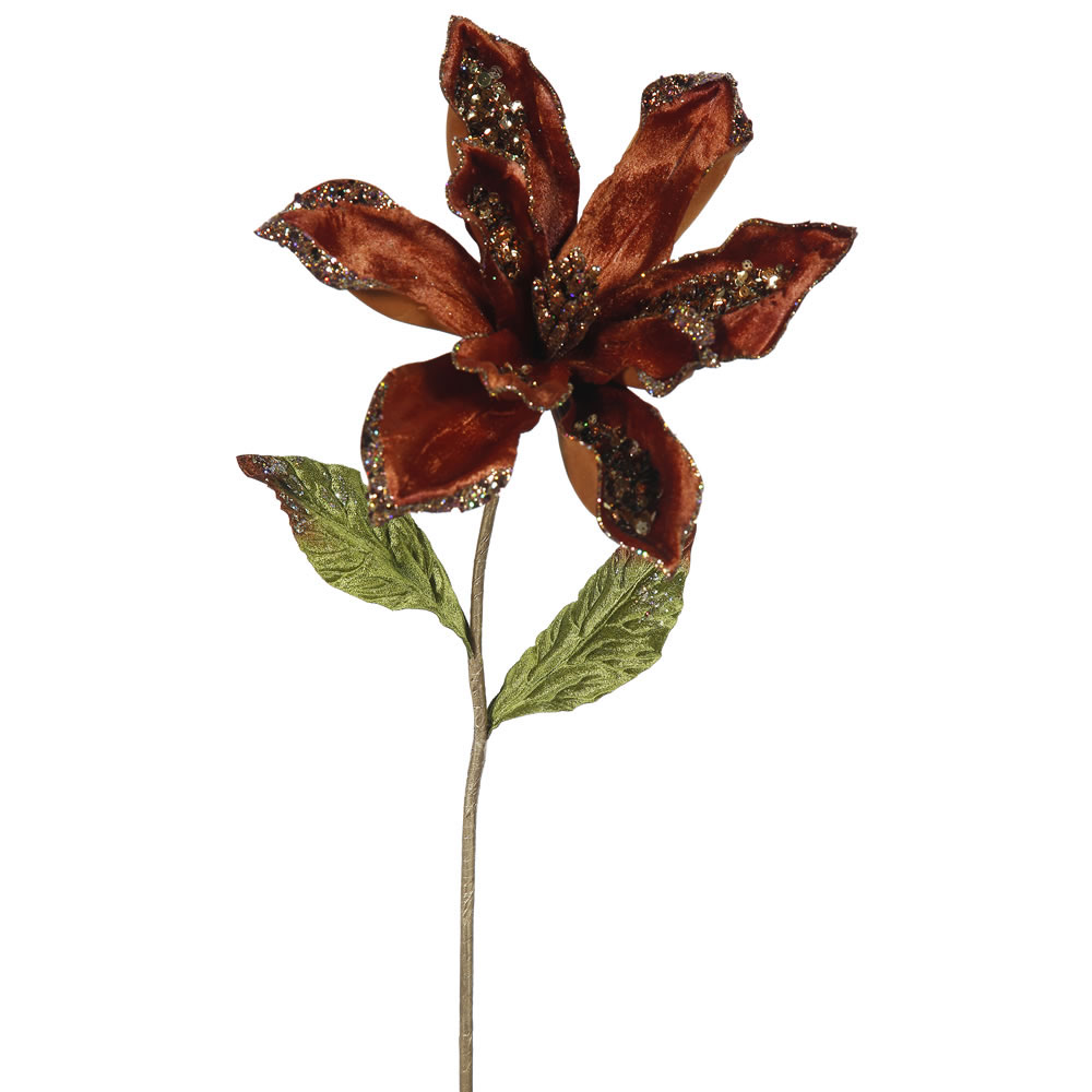 22 inch Chocolate Velvet Magnolia Pick - 9 inch Flower: Set of 3