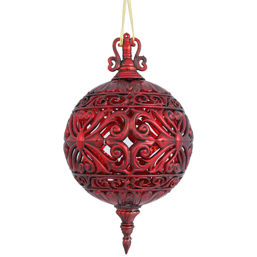 6 inch Antique Red Sculpted Ball Ornament: Set of 2 | ON164803