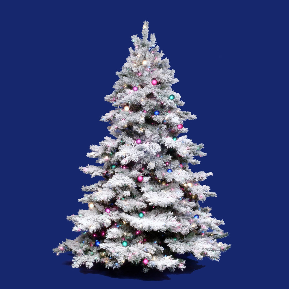 4.5 foot Flocked Alaskan Christmas Tree: Clear LEDs ...