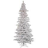 9 foot Flocked White Slim Spruce Tree: Clear LEDs