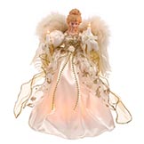 12 inch White & Gold Angel Christmas Tree Topper: Clear Lights