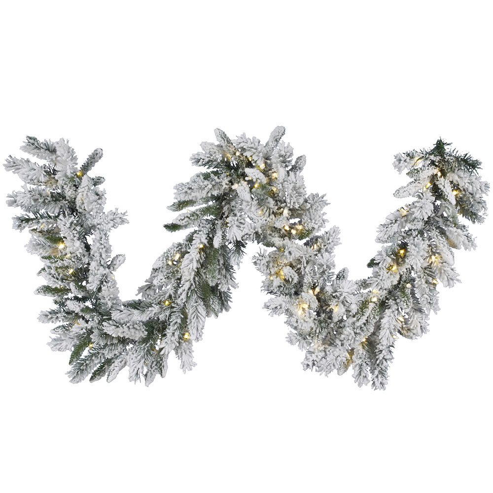 9 foot Flocked Snow Ridge Garland: Clear LEDs | A128217LED