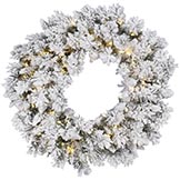 36 inch Flocked Snow Ridge Wreath: Clear LEDs