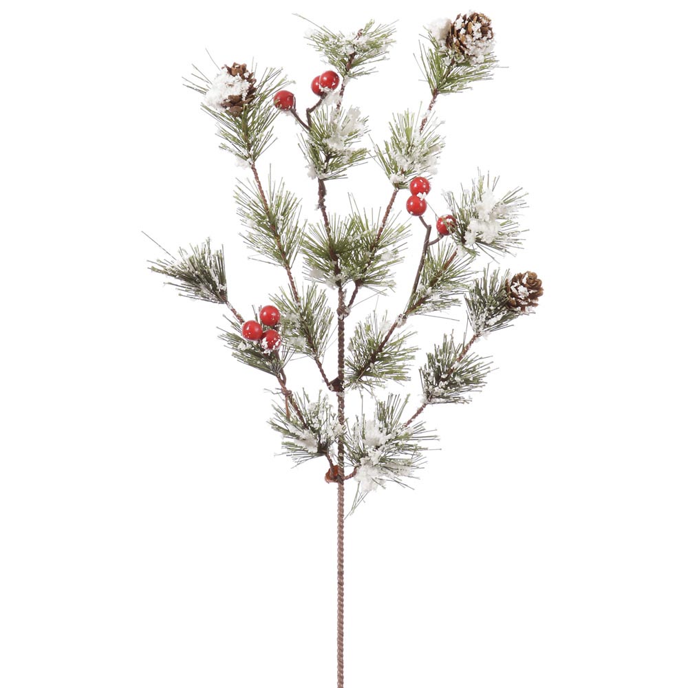 Artificial Snowy Monterey Pine Spray with Berries (Set of 12) | VCK4348