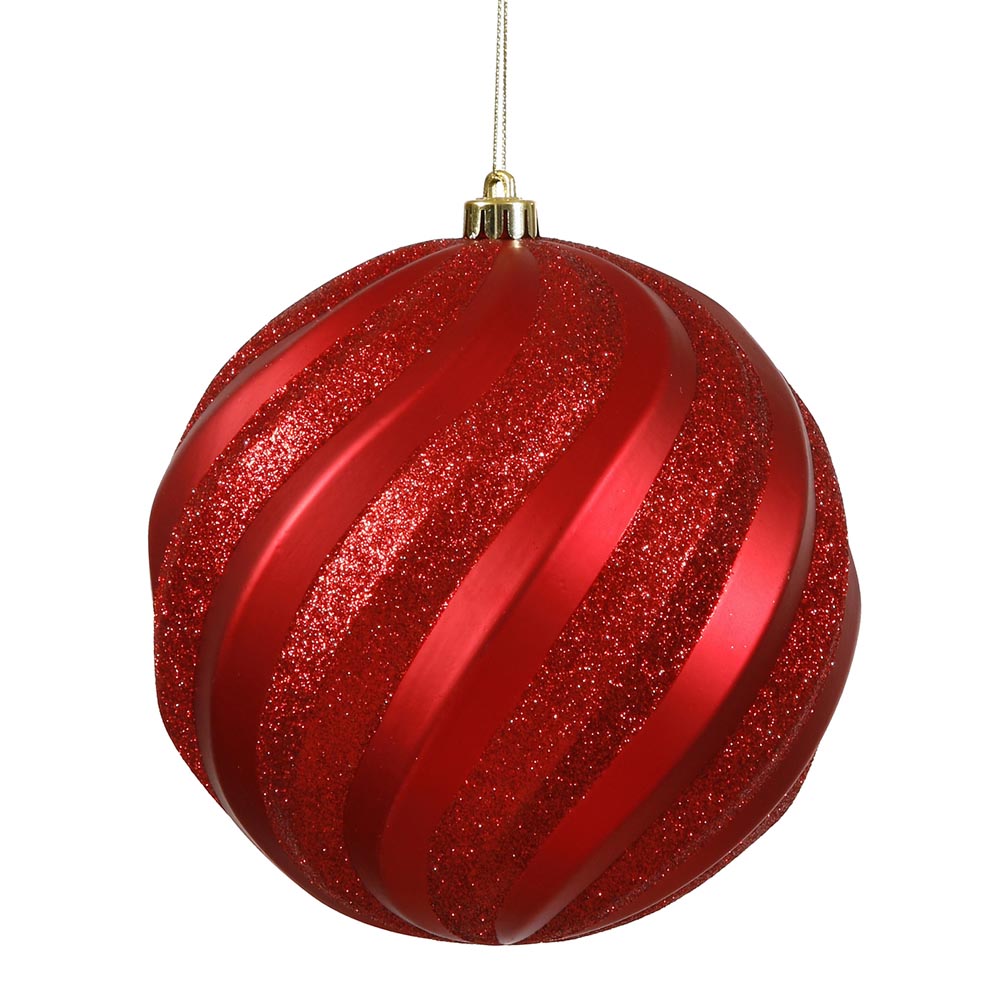 6 inch Matte-Glitter Swirl Christmas Ball Ornament: Red | M112003