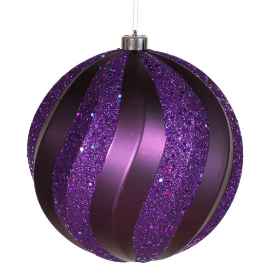 8 inch Matte-Glitter Swirl Christmas Ball Ornament: Purple