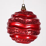 8 inch Christmas Candy Glitter Wave Ball Ornament: Red