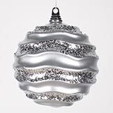 8 inch Christmas Candy Glitter Wave Ball Ornament: Silver