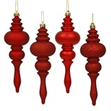 7 inch Shiny, Matte, Glitter & Sequin Finished Finials (set of 8): Red