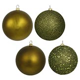 3 inch Matte, Shiny, Sequin & Glitter Ornament (set of 16): Olive