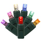 36 foot Wide Angle LED Lights - 4 inch Spacing on Green Wire: Multi-Colored