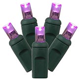 36 foot Wide Angle LED Lights with 4 inch Spacing on Green Wire: Purple