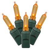 25 foot Italian LED Lights with 6 inch Spacing on Green Wire: Orange