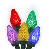 16 foot C7 LED Lights with 8 inch Spacing on Green Wire: Multi-Colored