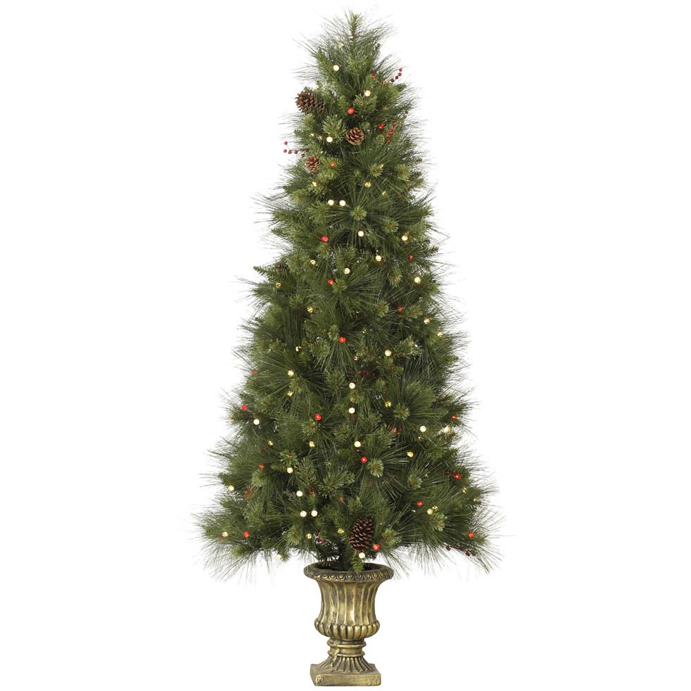 4 foot PE/PVC Inoko Pine Slim Potted Christmas Tree: White & Red LEDs ...