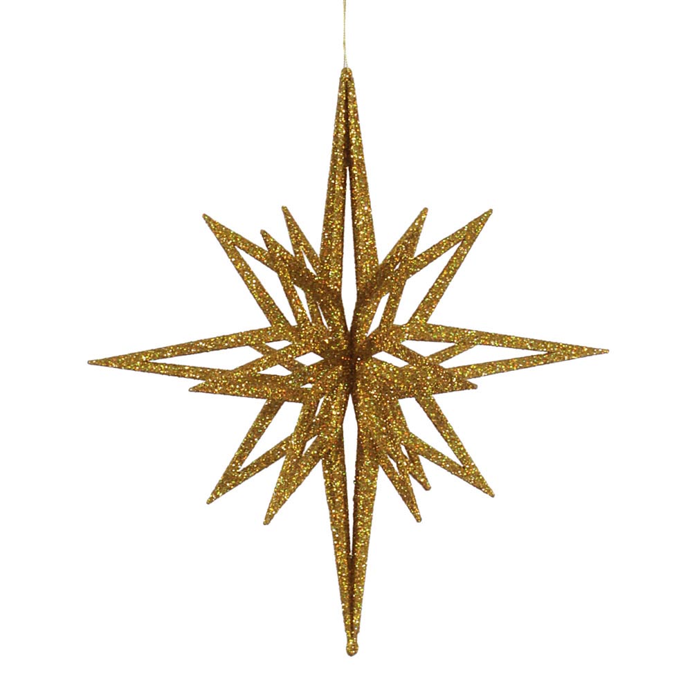 16 inch Gold 3D Glitter Christmas Star Ornament | M148308