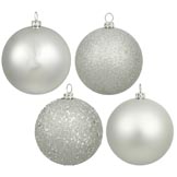 2.4 inch Shatterproof Silver 4 Finish Plastic Christmas Ball Ornament (Set of 24)