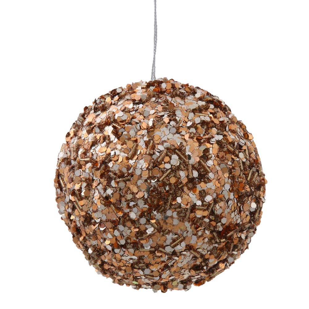 3.5 inch Mocha Sparkle Sequin Christmas Kissing Ball Ornament | P132116