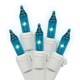 9 foot 100 Teal Light Christmas Icicle Set w/ White Wire: Mini Lights