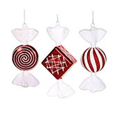 8 inch Shatterproof Red, White Peppermint Candy Ornament (Set of 3)