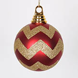 4 inch Red, Gold Matte Glitter Ball Ornament (Set of 4)