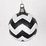 4.75 inch Black, White Matte Glitter Chevron Ball Ornament (Set of 3)