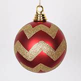 4.75 inch Red, Gold Matte Glitter Chevron Ball Ornament (Set of 3)